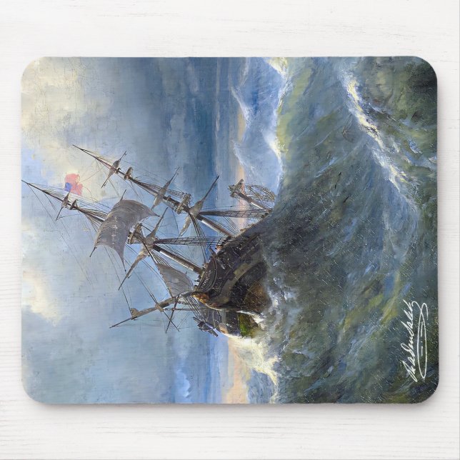 Muismat 'Ship in Storm' by Raden Saleh® Mouse Mat (Front)