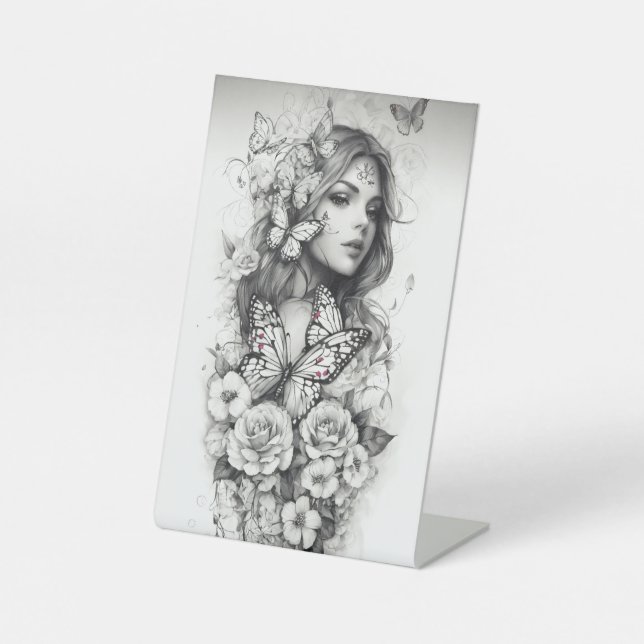 Mujer con flores pedestal sign (Front)