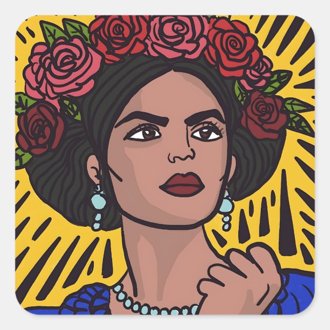 Mujer Mexicana Empowered Comic Style Pop Art Square Sticker (Front)