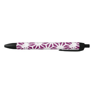 Mulberry and white geometric pattern black ink pen