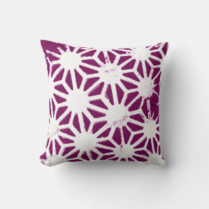 Mulberry and white geometric pattern cushion