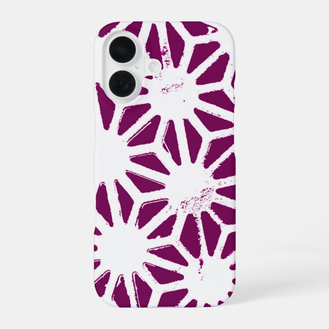 Mulberry and white geometric pattern iPhone 16 case (Back)