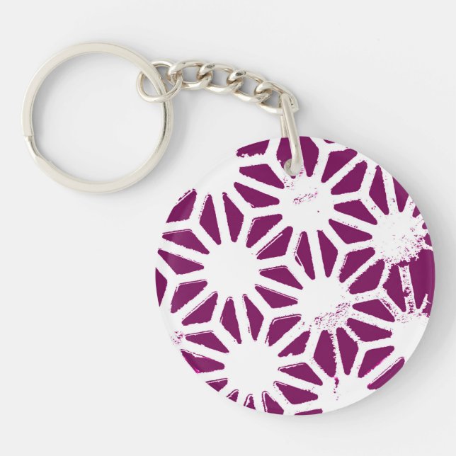 Mulberry and white geometric pattern key ring (Front)