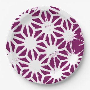 Mulberry and white geometric pattern paper plate