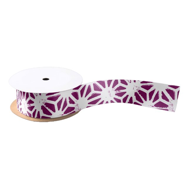 Mulberry and white geometric pattern satin ribbon (Spool)