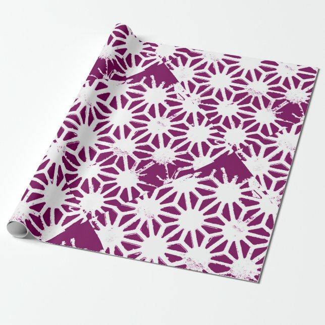 Mulberry and white geometric pattern wrapping paper (Unrolled)