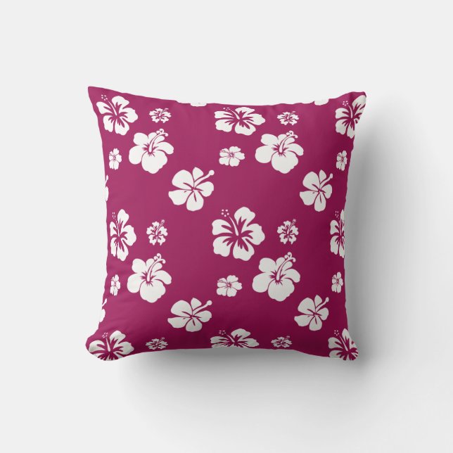 Mulberry and White Hibiscus Tropical Cushion (Front)