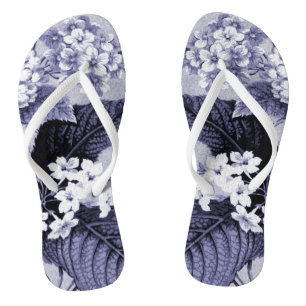 Mulberry Blue Purple Botanical Floral Toile No.1 Flip Flops