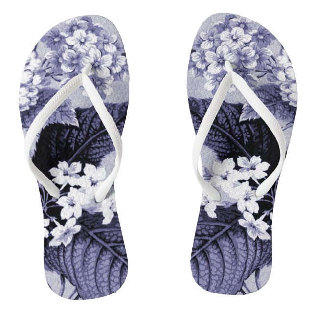 Mulberry Blue Purple Botanical Floral Toile No.1 Flip Flops (Footbed)
