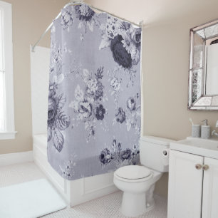 Mulberry Blue Purple Botanical Floral Toile No.4 Shower Curtain