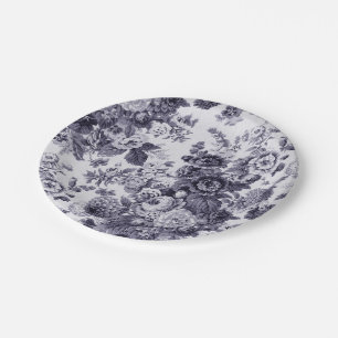 Mulberry Blue Purple Floral Toile No.3 Paper Plate