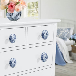 Mulberry Blue Purple Vintage Floral Toile No.3 Ceramic Knob