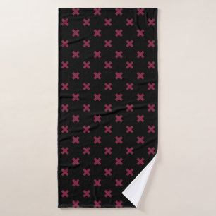 Mulberry cross stitches on black bath towel