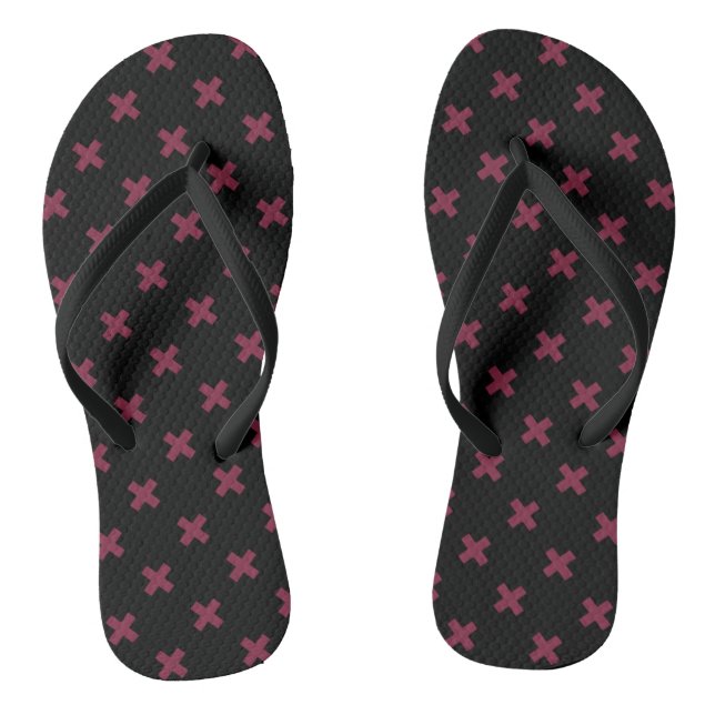 Mulberry cross stitches on black flip flops (Footbed)