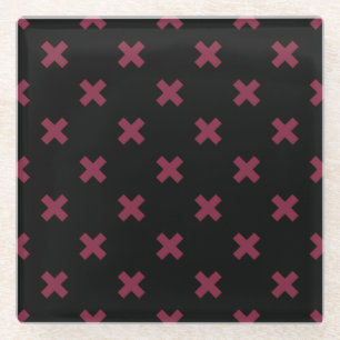 Mulberry cross stitches on black glass coaster