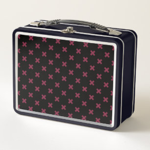 Mulberry cross stitches on black metal lunch box