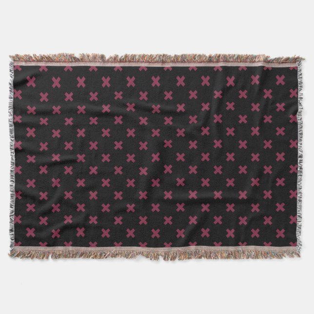 Mulberry cross stitches on black throw blanket (Front)