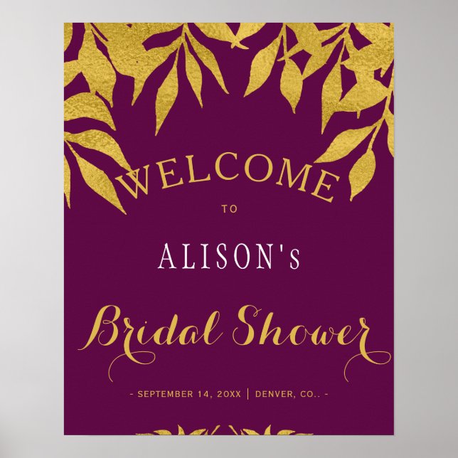 Mulberry fall leaves bridal shower welcome sign (Front)