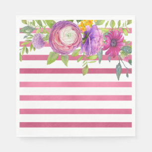 Mulberry Floral Stripe Dream Bridal Shower Napkin