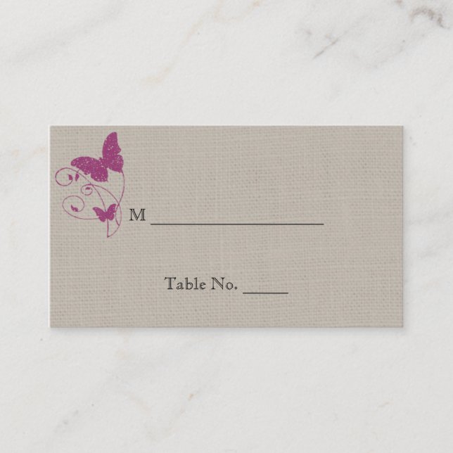 Mulberry Glitter Butterfly Wedding Place Cards (Front)