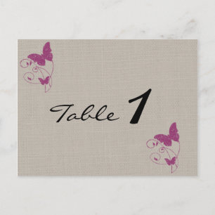 Mulberry Glitter Butterfly Wedding Table Number Postcard