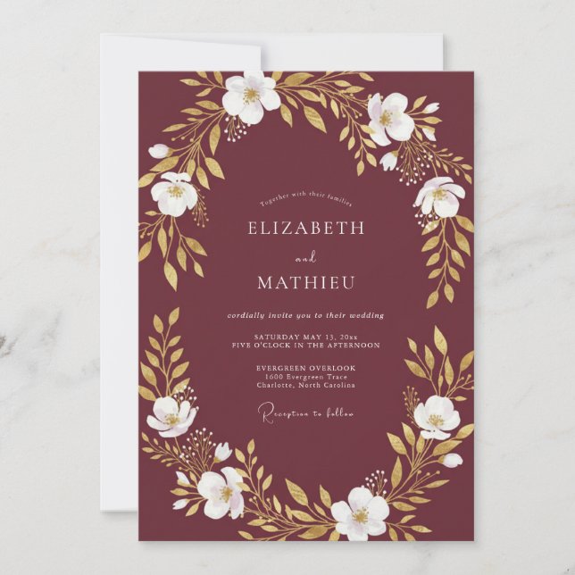 Mulberry Gold Magnolia Wedding Invitation (Front)