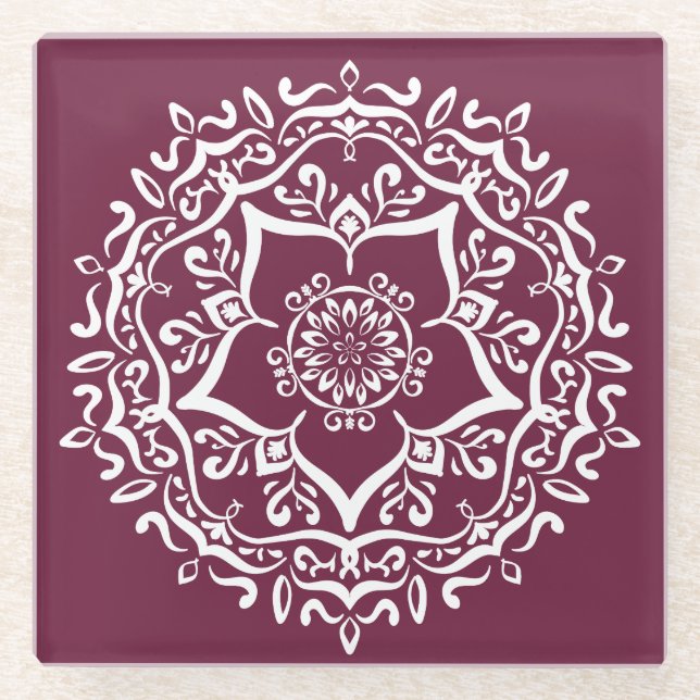 Mulberry Mandala Glass Coaster (Front)