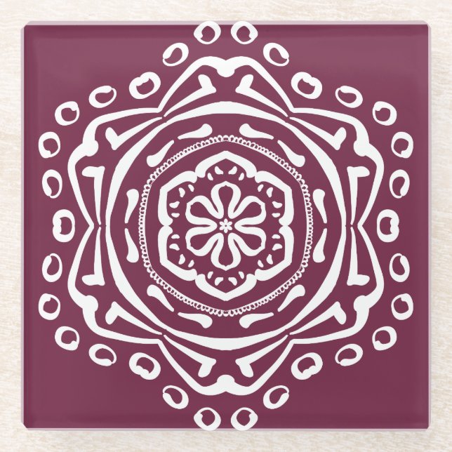 Mulberry Mandala Glass Coaster (Front)