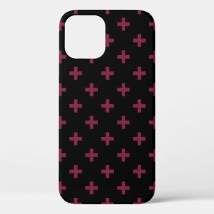 Mulberry polka crosses on black iPhone 12 case