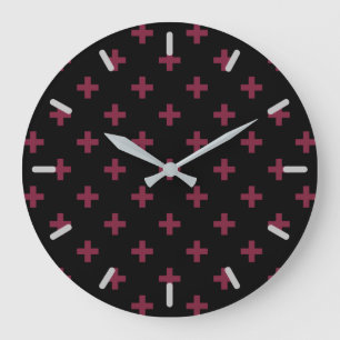 Mulberry polka crosses on black large clock