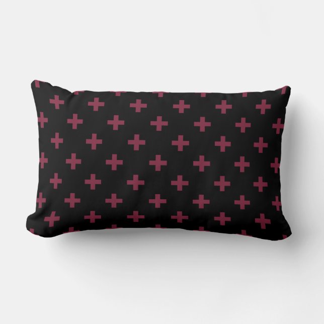 Mulberry polka crosses on black lumbar cushion (Front)