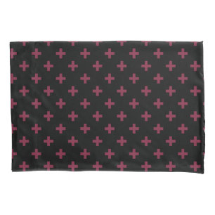 Mulberry polka crosses on black pillowcase