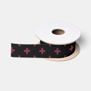 Mulberry polka crosses on black satin ribbon