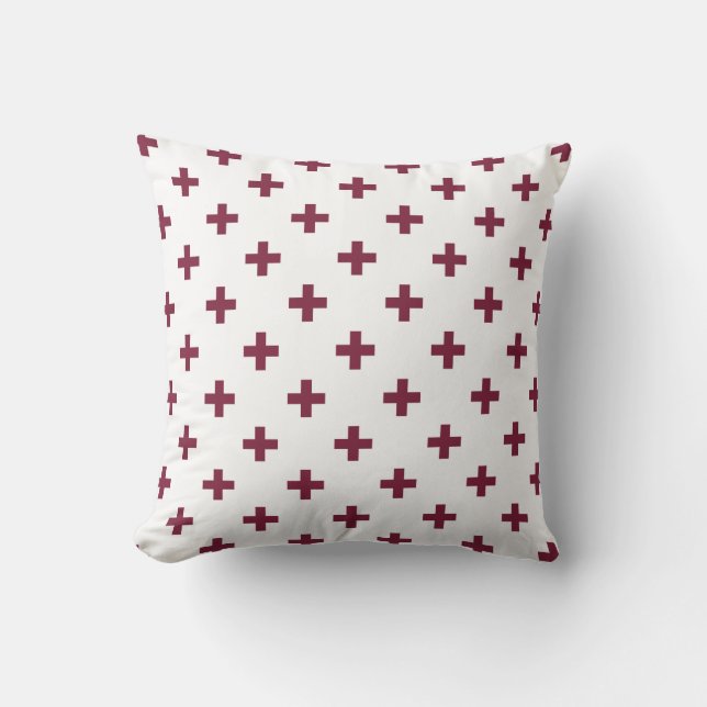 Mulberry polka crosses on white cushion (Front)