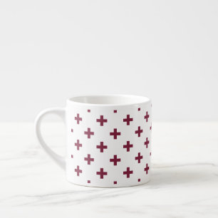 Mulberry polka crosses on white espresso cup