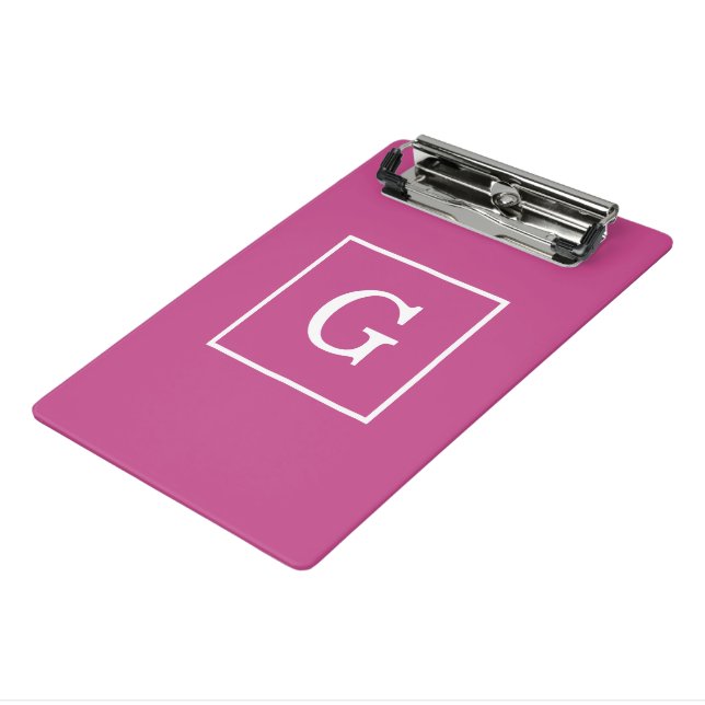 Mulberry Purple White Framed Initial Monogram Mini Clipboard (Angled3)