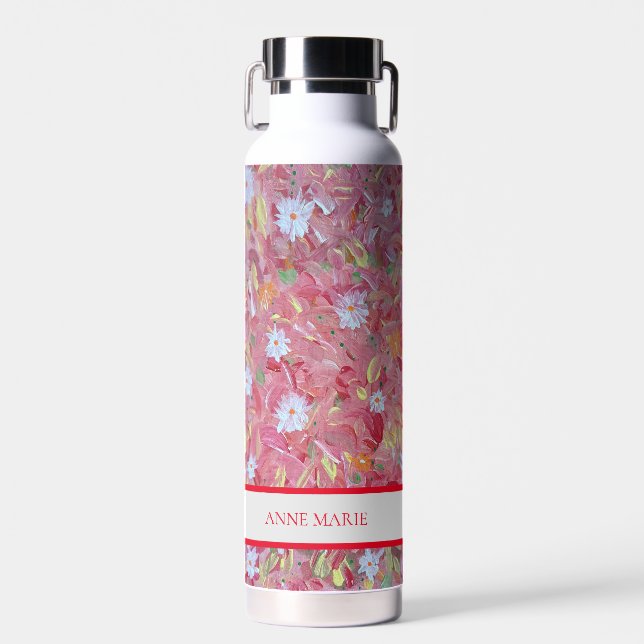 Mulberry Red Floral Custom Water Bottle (Front)