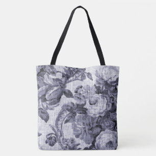 Mulberry Vintage Botanical Floral Toile Fabric Tote Bag