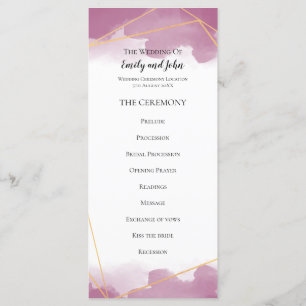 Mulberry Watercolor Gold Geometric Lines Wedding Programme
