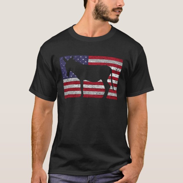 Mule American Flag 4th of July Patriotic Donkey T-Shirt (Front)