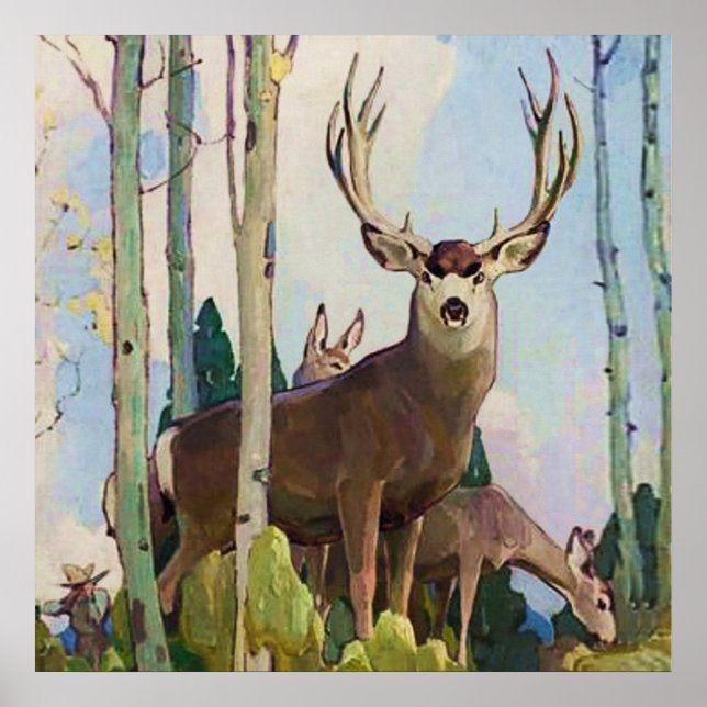 “Mule Deer Buck and Doe” by W Herbert Dunton Poster (Front)