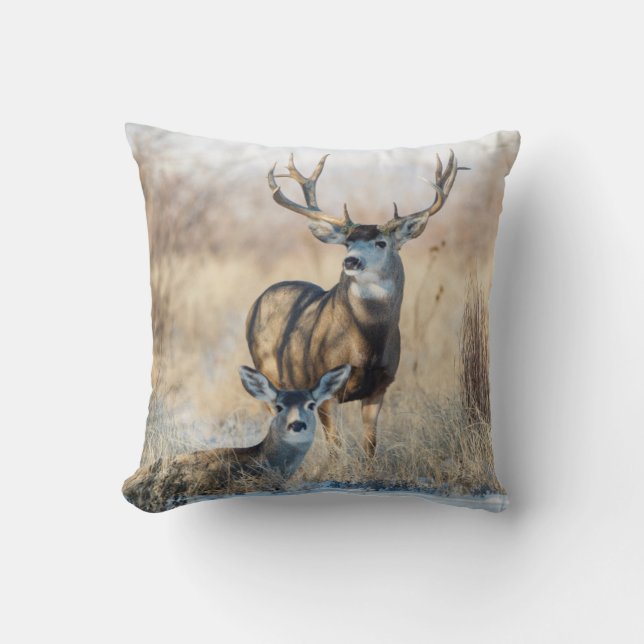 Mule Deer Buck and Doe Cushion (Front)