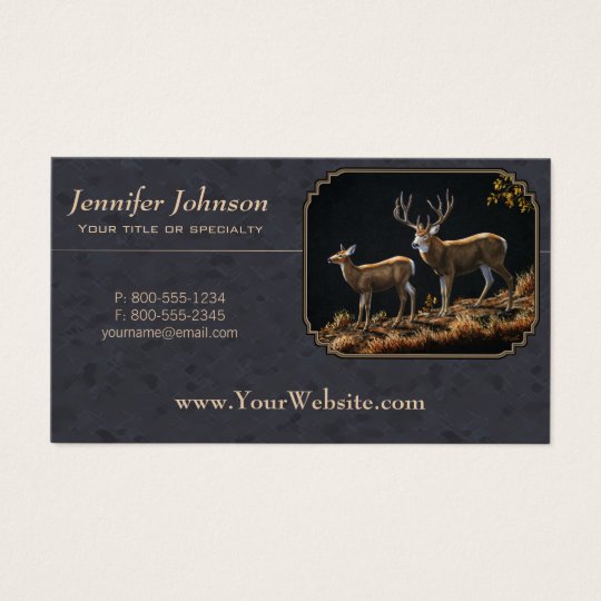 Mule Deer Buck and Doe Grey Custom Business Card
