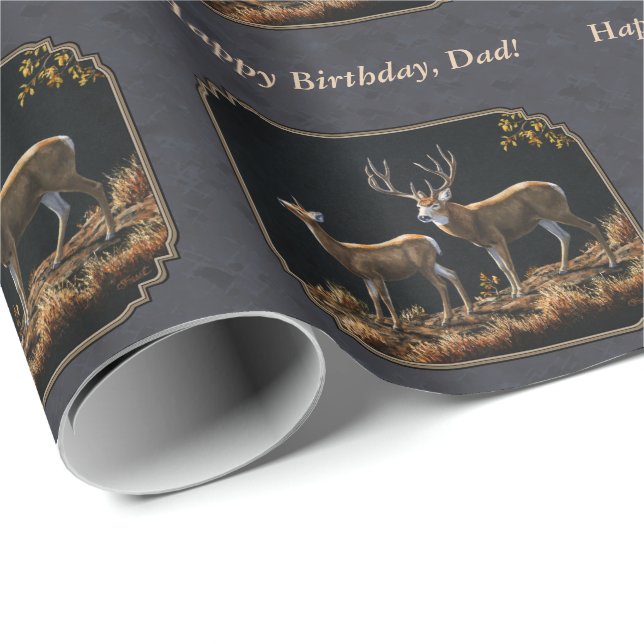 Mule Deer Buck and Doe Grey Custom Wrapping Paper (Roll Corner)