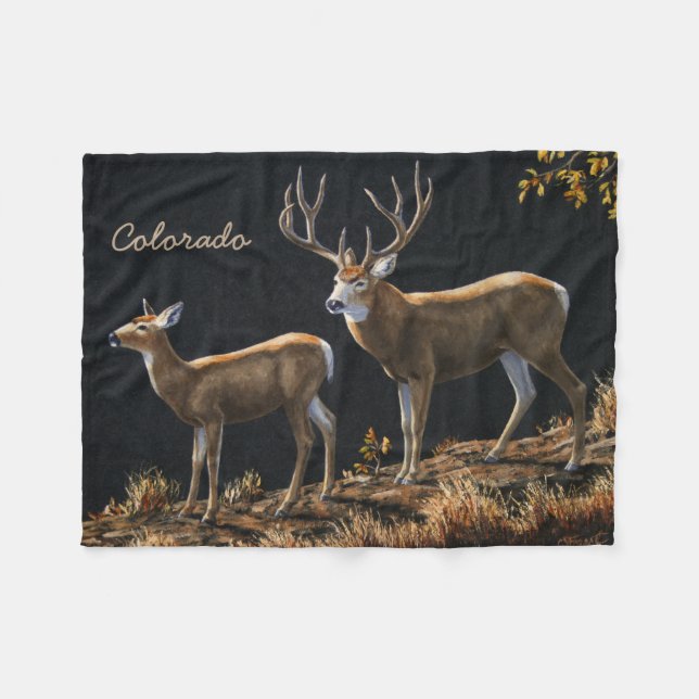 Mule Deer Buck & Doe Fleece Blanket (Front (Horizontal))