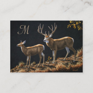 Mule Deer Buck & Doe Monogram Business Card