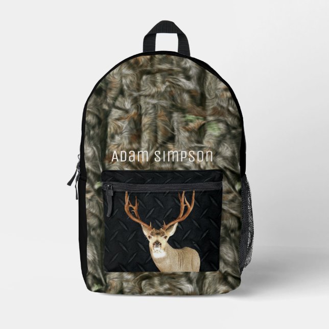 Mule Deer Camouflage Hunting Cool Antlers Printed Backpack (Front)