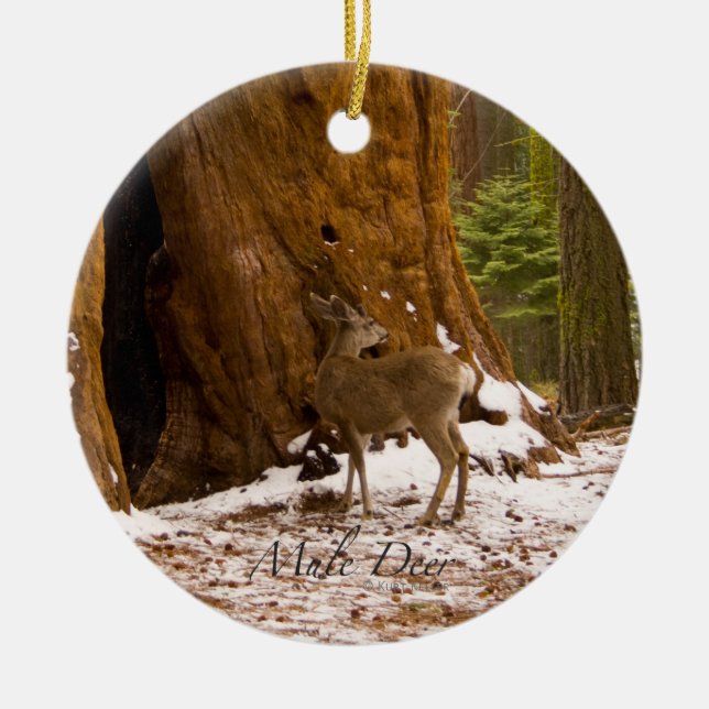 Mule Deer Ceramic Tree Decoration (Front)