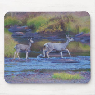 Mule Deer Doe and Fawn Mouse Mat