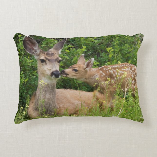 Mule Deer Doe with Fawn Decorative Cushion (Front)